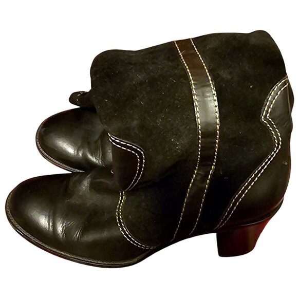 Franco Sarto Black Leather Suede Women's Mid-Calf Boots With Brown Stitching 9M - Picture 5 of 9